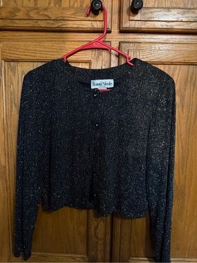 Ronni Nicole Black Metallic Thread Open Cardigan